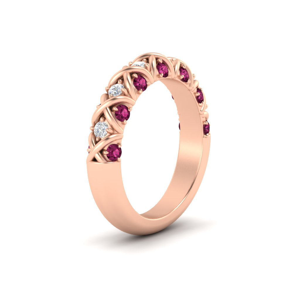xoxo-half-eternity-diamond-wedding-band-with-pink-sapphire-in-rose-gold-FD11380HBGSADRPI-NL-RG