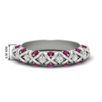 Load image into Gallery viewer, xoxo-half-eternity-diamond-wedding-band-with-pink-sapphire-in-white-gold-FD11380HBGSADRPI-NL-WG
