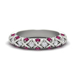 Load image into Gallery viewer, xoxo-half-eternity-diamond-wedding-band-with-pink-sapphire-in-white-gold-FD11380HBGSADRPI-NL-WG
