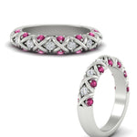 Load image into Gallery viewer, xoxo-half-eternity-diamond-wedding-band-with-pink-sapphire-in-white-gold-FD11380HBGSADRPI-NL-WG
