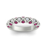 Load image into Gallery viewer, xoxo-half-eternity-diamond-wedding-band-with-pink-sapphire-in-white-gold-FD11380HBGSADRPI-NL-WG
