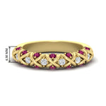 Load image into Gallery viewer, xoxo-half-eternity-diamond-wedding-band-with-pink-sapphire-in-yellow-gold-FD11380HBGSADRPI-NL-YG
