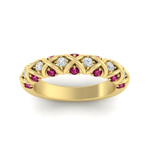 xoxo-half-eternity-diamond-wedding-band-with-pink-sapphire-in-yellow-gold-FD11380HBGSADRPI-NL-YG