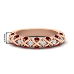 Load image into Gallery viewer, xoxo-half-eternity-diamond-wedding-band-with-ruby-in-rose-gold-FD11380HBGRUDR-NL-RG
