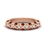 Load image into Gallery viewer, xoxo-half-eternity-diamond-wedding-band-with-ruby-in-rose-gold-FD11380HBGRUDR-NL-RG
