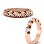 Load image into Gallery viewer, xoxo-half-eternity-diamond-wedding-band-with-ruby-in-rose-gold-FD11380HBGRUDR-NL-RG
