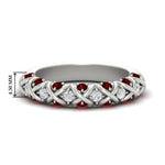 Load image into Gallery viewer, xoxo-half-eternity-diamond-wedding-band-with-ruby-in-white-gold-FD11380HBGRUDR-NL-WG
