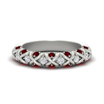 Load image into Gallery viewer, xoxo-half-eternity-diamond-wedding-band-with-ruby-in-white-gold-FD11380HBGRUDR-NL-WG
