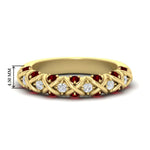 Load image into Gallery viewer, xoxo-half-eternity-diamond-wedding-band-with-ruby-in-yellow-gold-FD11380HBGRUDR-NL-YG
