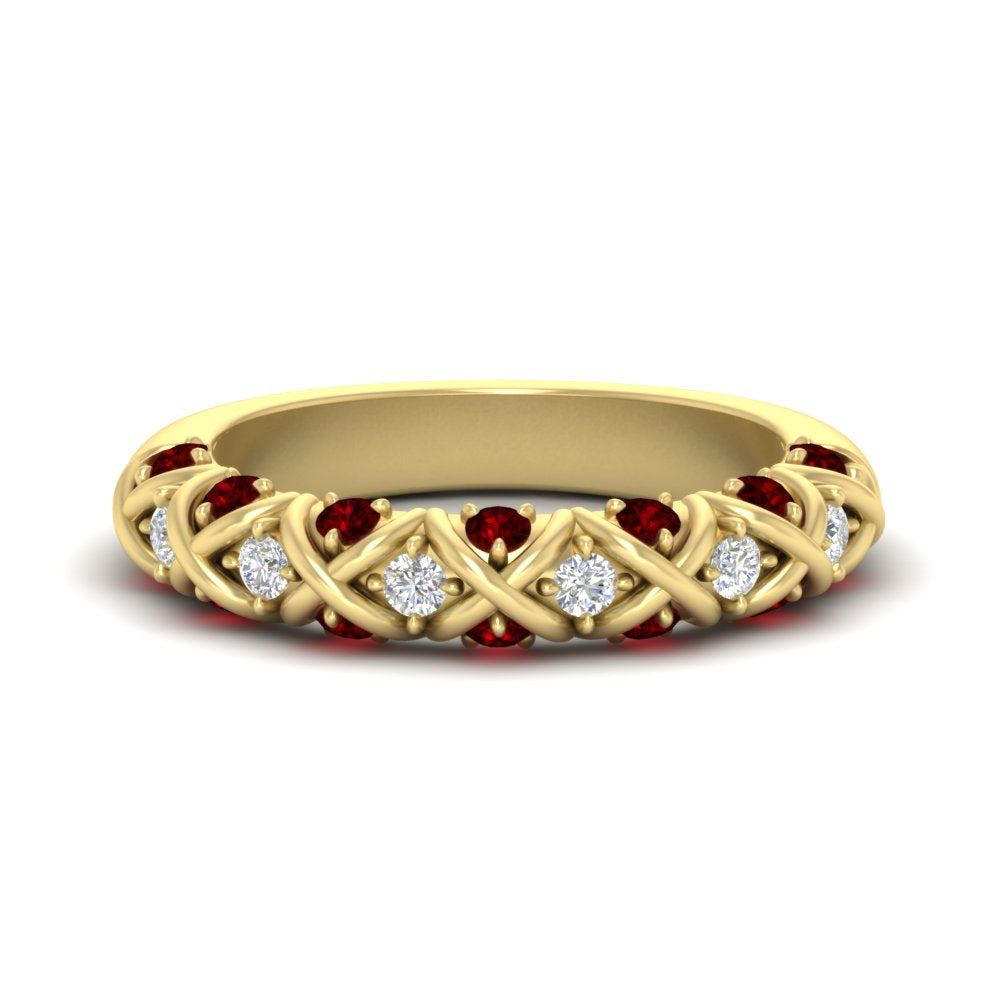 xoxo-half-eternity-diamond-wedding-band-with-ruby-in-yellow-gold-FD11380HBGRUDR-NL-YG