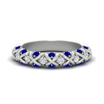 Load image into Gallery viewer, xoxo-half-eternity-diamond-wedding-band-with-sapphire-in-white-gold-FD11380HBGSABL-NL-WG
