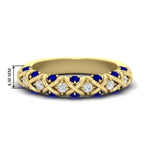 Load image into Gallery viewer, xoxo-half-eternity-diamond-wedding-band-with-sapphire-in-yellow-gold-FD11380HBGSABL-NL-YG
