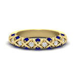 Load image into Gallery viewer, xoxo-half-eternity-diamond-wedding-band-with-sapphire-in-yellow-gold-FD11380HBGSABL-NL-YG
