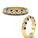 Load image into Gallery viewer, xoxo-half-eternity-diamond-wedding-band-with-sapphire-in-yellow-gold-FD11380HBGSABL-NL-YG

