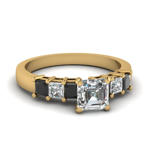 yellow-gold-asscher-white-diamond-engagement-wedding-ring-with-black-diamond-in-prong-set-FDENS1027ASRGBLACK-NL-YG