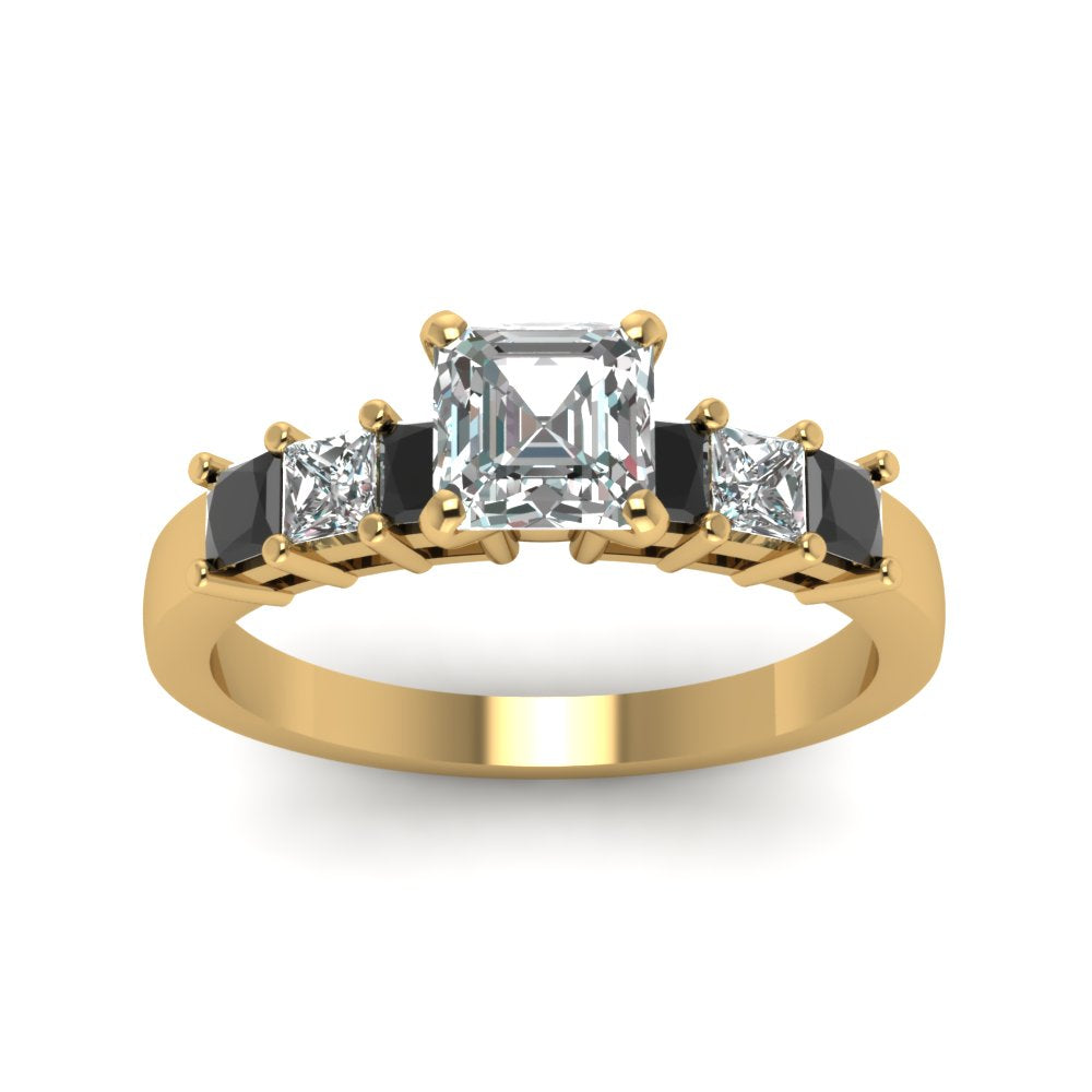 yellow-gold-asscher-white-diamond-engagement-wedding-ring-with-black-diamond-in-prong-set-FDENS1027ASRGBLACKANGLE5-NL-YG_2659ca80-3450-48e3-99d3-58752c3840c1