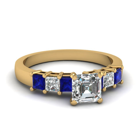yellow-gold-asscher-white-diamond-engagement-wedding-ring-with-blue-sapphire-in-prong-set-FDENS1027ASRGSABL-NL-YG