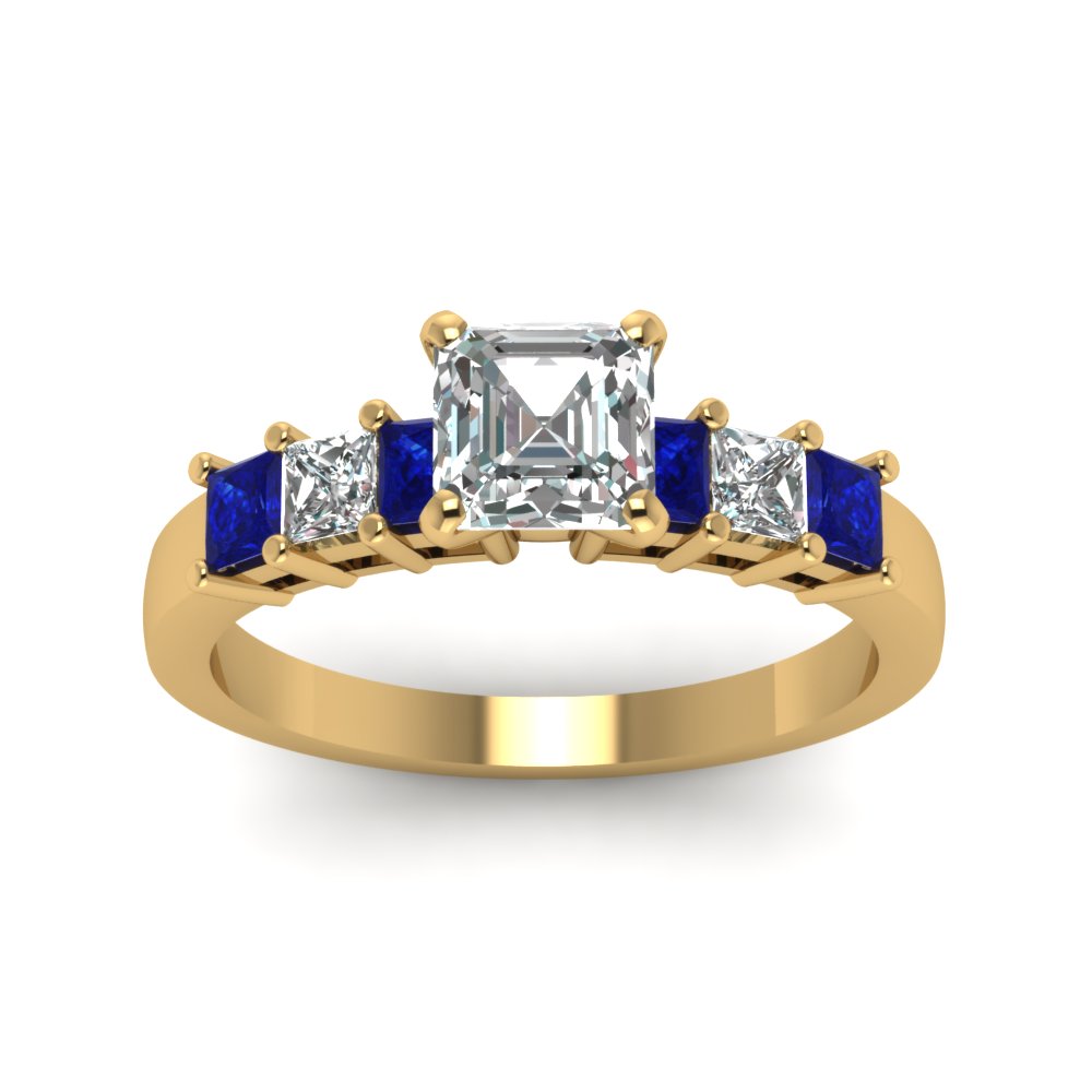 yellow-gold-asscher-white-diamond-engagement-wedding-ring-with-blue-sapphire-in-prong-set-FDENS1027ASRGSABLANGLE5-NL-YG_a5b3eda7-c112-45db-8e6a-752a37102d78