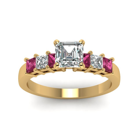 yellow-gold-asscher-white-diamond-engagement-wedding-ring-with-dark-pink-sapphire-in-prong-set-FDENS1027ASRGSADRPIANGLE5-NL-YG