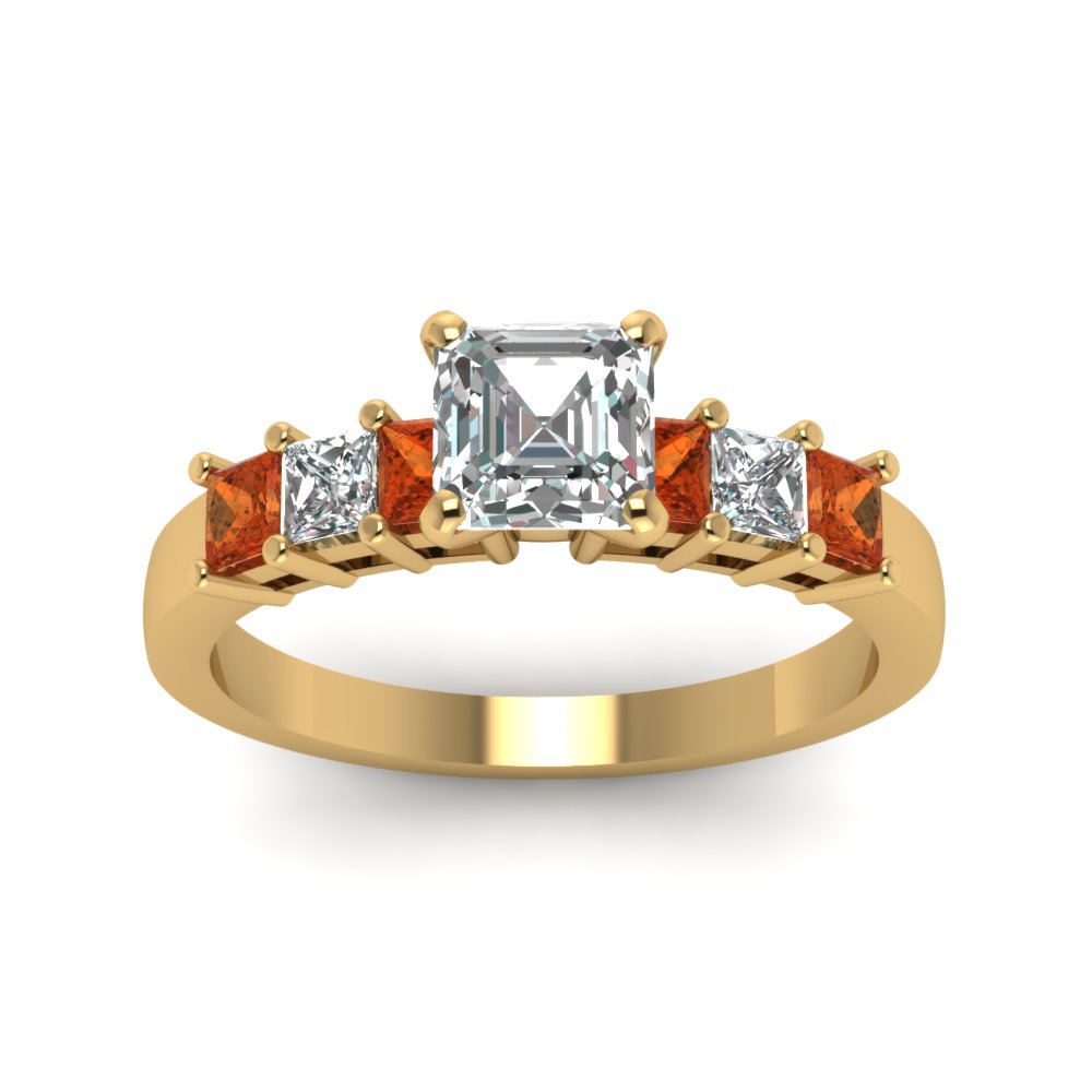 yellow-gold-asscher-white-diamond-engagement-wedding-ring-with-orange-sapphire-in-prong-set-FDENS1027ASRGSAORANGLE5-NL-YG_d74d7f39-8e16-4ef2-9200-ce764fdb1d03