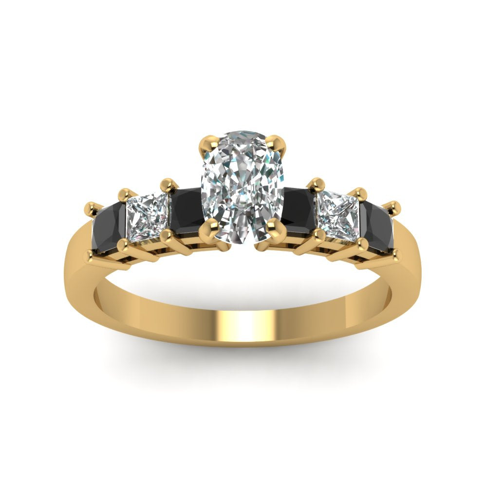 yellow-gold-cushion-white-diamond-engagement-wedding-ring-with-black-diamond-in-prong-set-FDENS1027CURGBLACKANGLE5-NL-YG