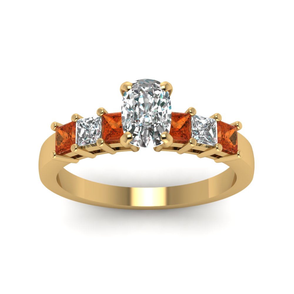 yellow-gold-cushion-white-diamond-engagement-wedding-ring-with-orange-sapphire-in-prong-set-FDENS1027CURGSAORANGLE5-NL-YG