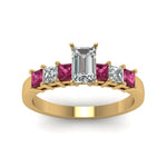 Load image into Gallery viewer, yellow-gold-emerald-white-diamond-engagement-wedding-ring-with-dark-pink-sapphire-in-prong-set-FDENS1027EMRGSADRPIANGLE5-NL-YG
