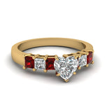 Load image into Gallery viewer, yellow-gold-heart-white-diamond-engagement-wedding-ring-with-red-ruby-in-prong-set-FDENS1027HTRGRUDR-NL-YG
