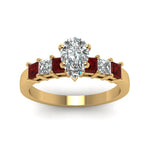Load image into Gallery viewer, yellow-gold-pear-white-diamond-engagement-wedding-ring-with-red-ruby-in-prong-set-FDENS1027PERGRUDRANGLE5-NL-YG
