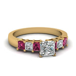Load image into Gallery viewer, yellow-gold-princess-white-diamond-engagement-wedding-ring-with-dark-pink-sapphire-in-prong-set-FDENS1027PRRGSADRPI-NL-YG
