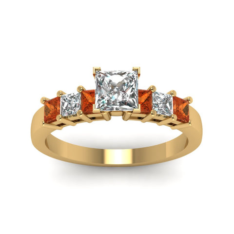 yellow-gold-princess-white-diamond-engagement-wedding-ring-with-orange-sapphire-in-prong-set-FDENS1027PRRGSAORANGLE5-NL-YG