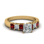 Load image into Gallery viewer, yellow-gold-princess-white-diamond-engagement-wedding-ring-with-red-ruby-in-prong-set-FDENS1027PRRGRUDR-NL-YG
