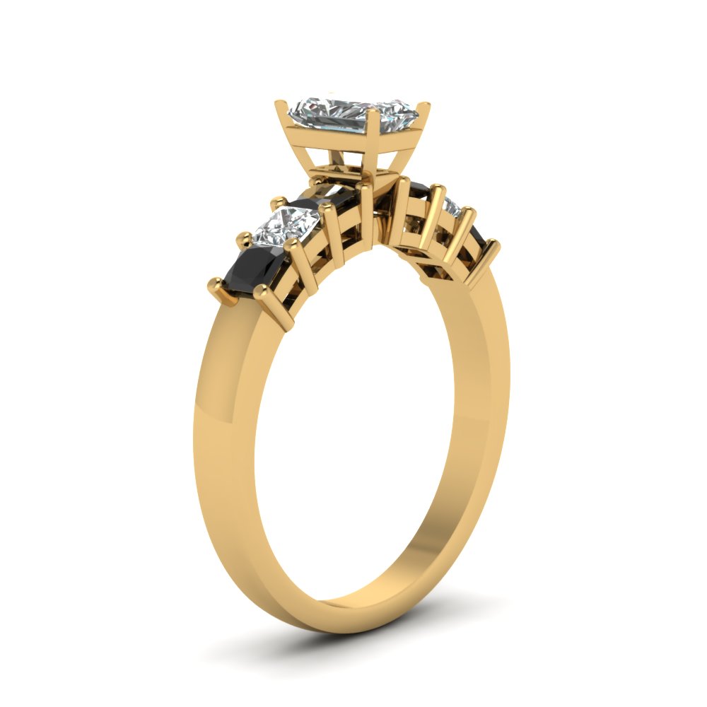 yellow-gold-radiant-white-diamond-engagement-wedding-ring-with-black-diamond-in-prong-set-FDENS1027RARGBLACKANGLE2-NL-YG