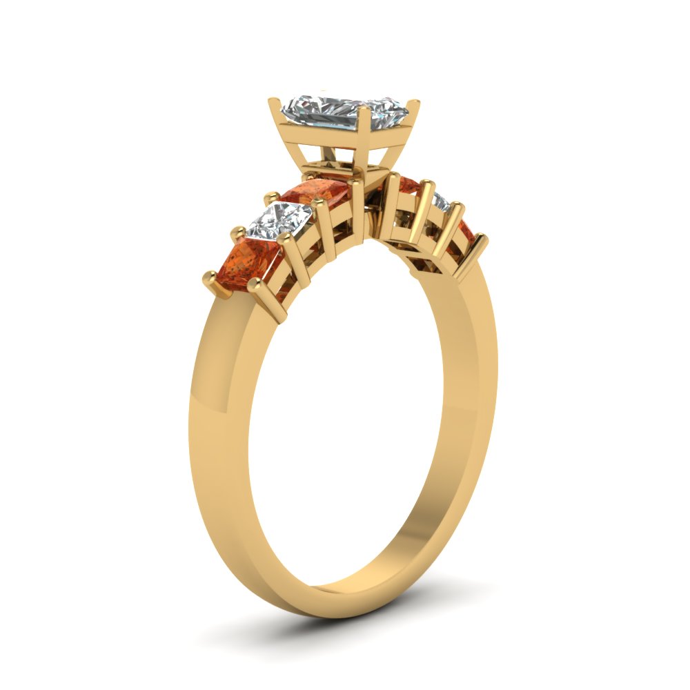 yellow-gold-radiant-white-diamond-engagement-wedding-ring-with-orange-sapphire-in-prong-set-FDENS1027RARGSAORANGLE2-NL-YG