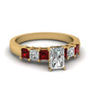 Load image into Gallery viewer, yellow-gold-radiant-white-diamond-engagement-wedding-ring-with-red-ruby-in-prong-set-FDENS1027RARGRUDR-NL-YG