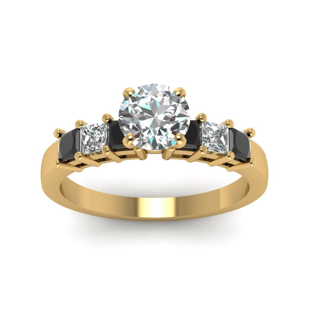yellow-gold-round-white-diamond-engagement-wedding-ring-with-black-diamond-in-prong-set-FDENS1027RORGBLACKANGLE5-NL-YG