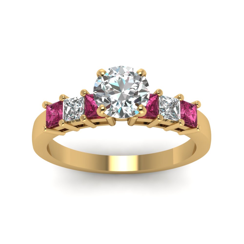yellow-gold-round-white-diamond-engagement-wedding-ring-with-dark-pink-sapphire-in-prong-set-FDENS1027RORGSADRPIANGLE5-NL-YG
