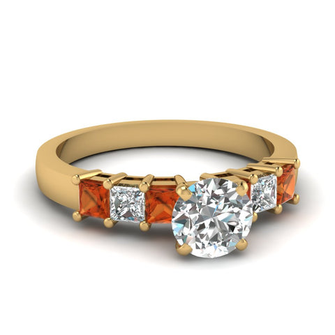 yellow-gold-round-white-diamond-engagement-wedding-ring-with-orange-sapphire-in-prong-set-FDENS1027RORGSAOR-NL-YG